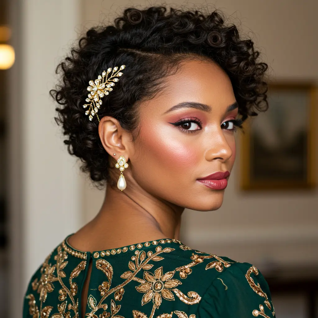 #17 Short Curly Updo With Pinned Sides