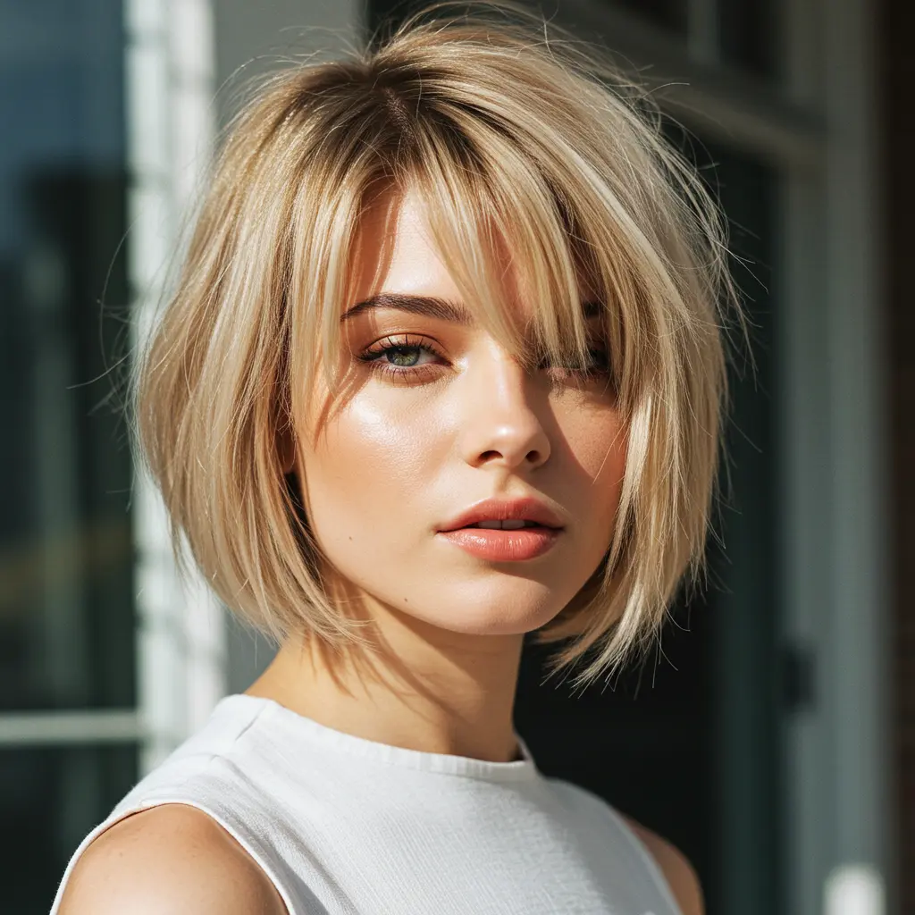 #18 Chic Medium Blonde Bob with Fringe