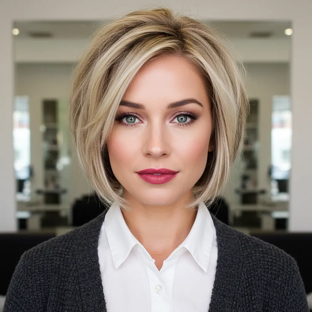 #21 Chin Length Stacked Bob with Volume at the Crown