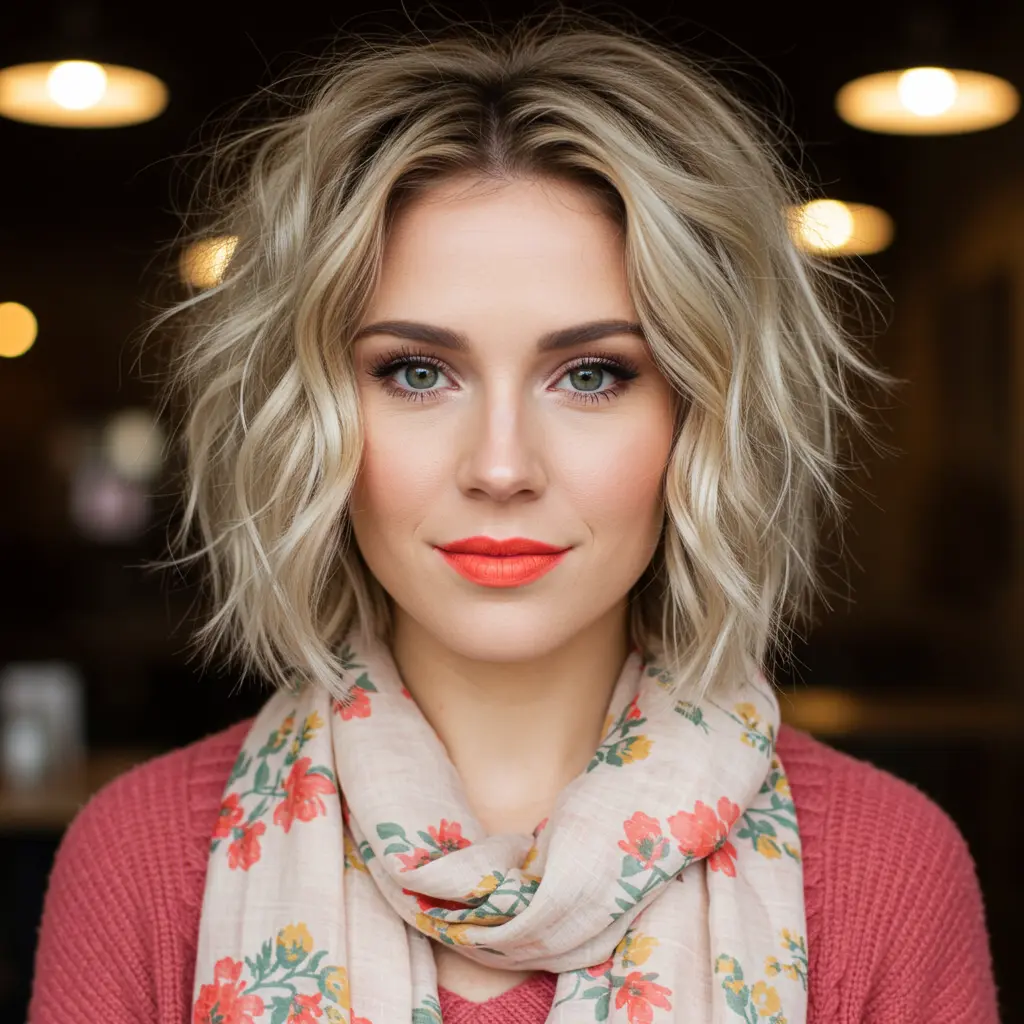 #22 Messy Chin Length Bob with Loose Waves
