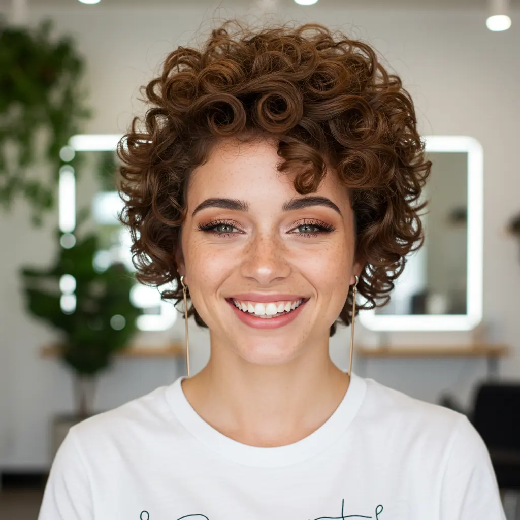 #24 Curly Bob Cut for Chubby Face