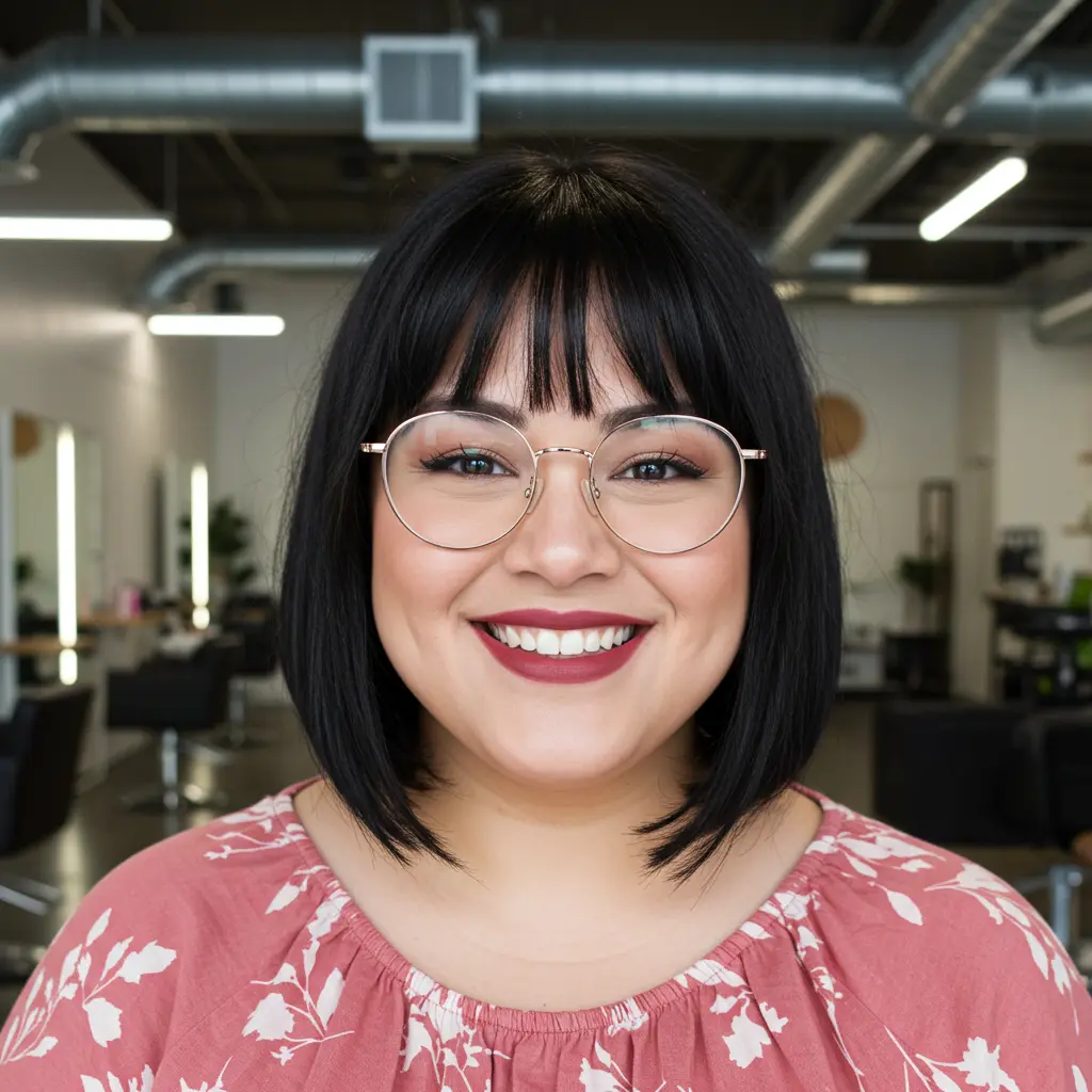 #3 Chic Rounded Bob with Eyebrow-Grazing Bangs