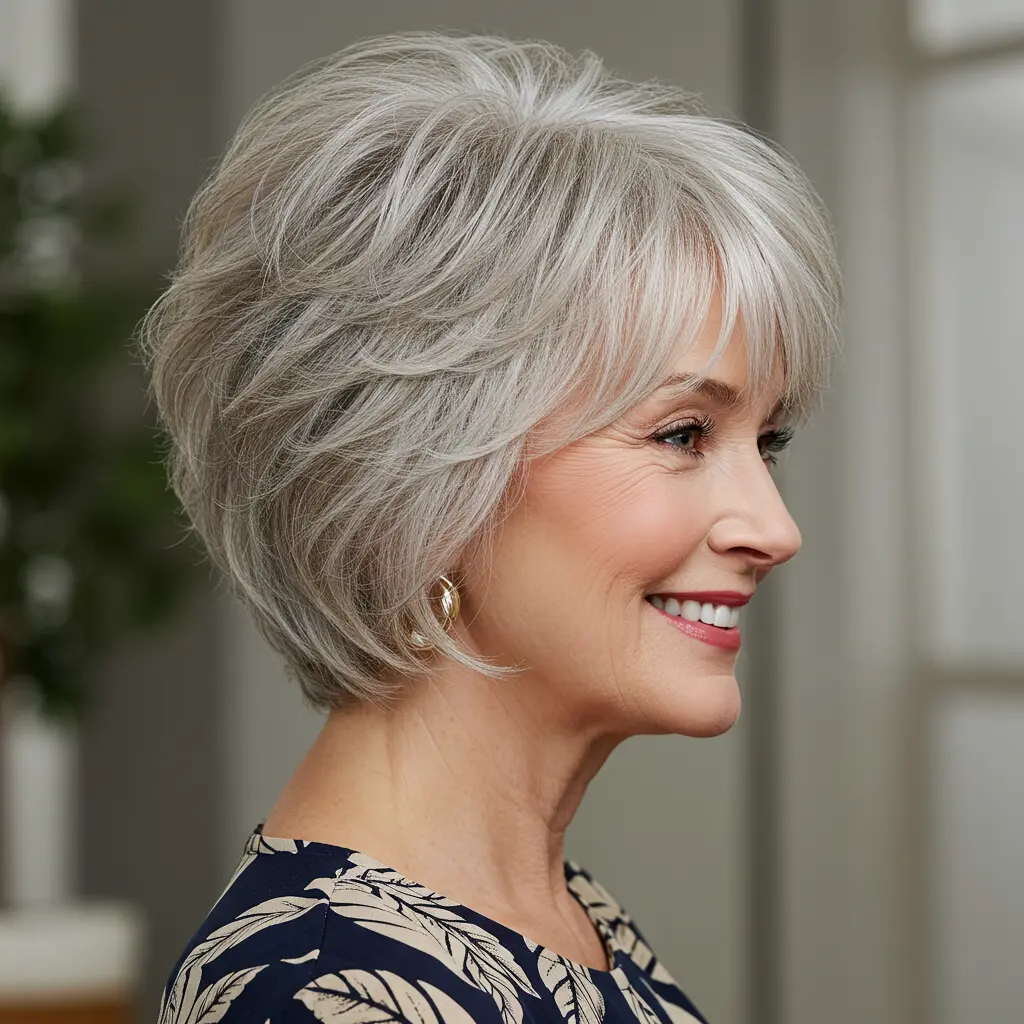 #4 Short Feathered Cut for Natural Gray Hair