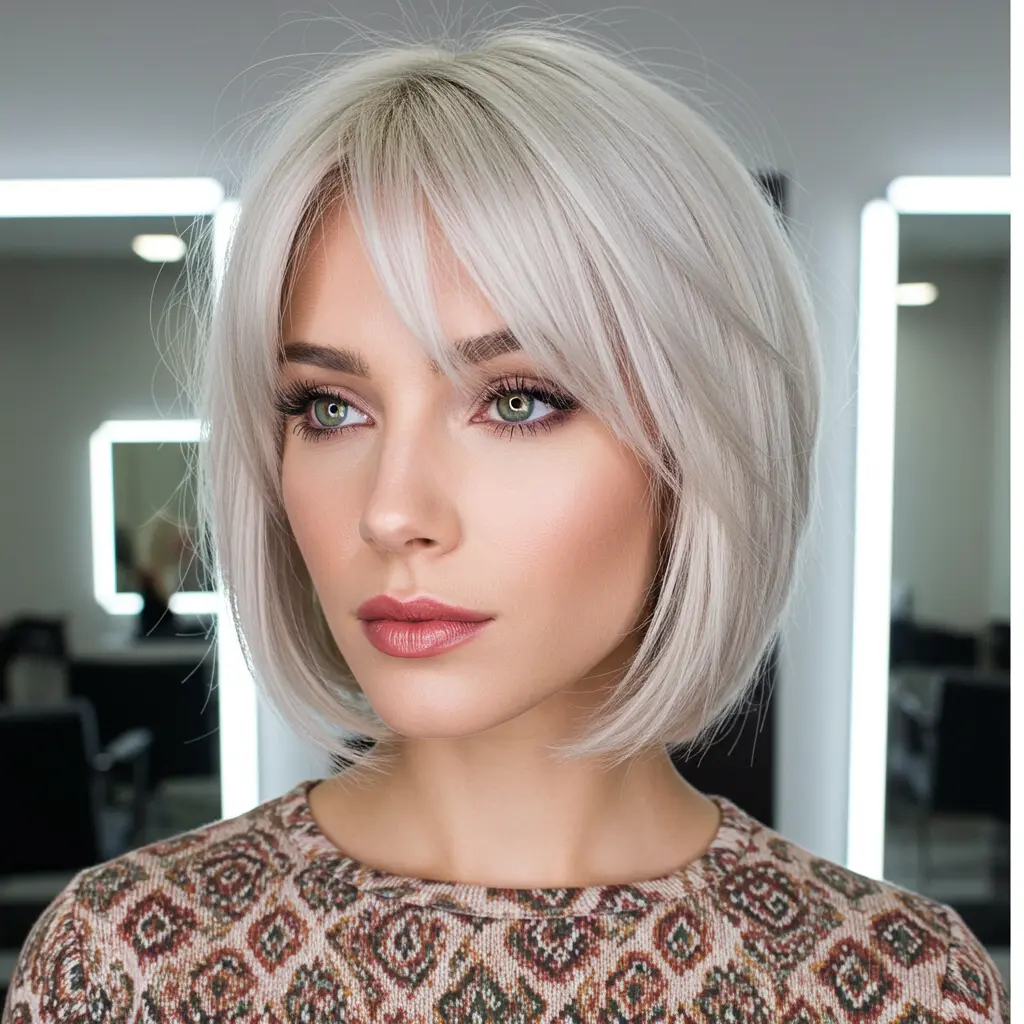 #5 Platinum Bob with Layers and Curtain Fringe