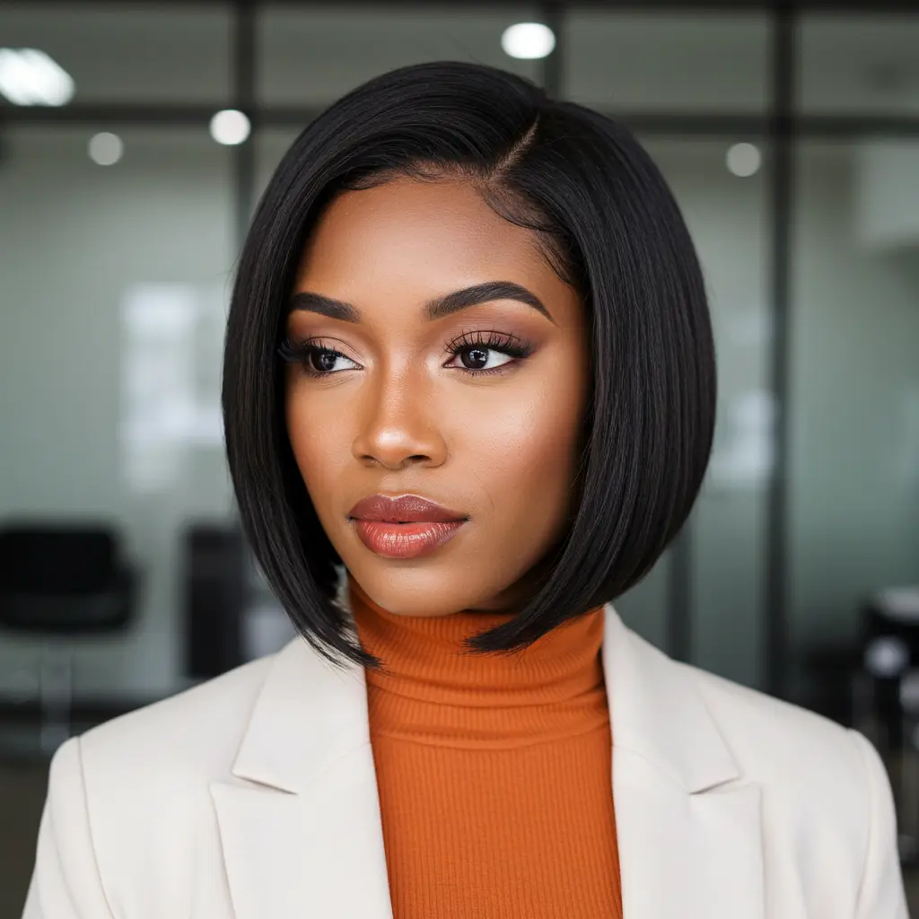 #6 Blunt Cut Chin Length Bob with Sleek Finish