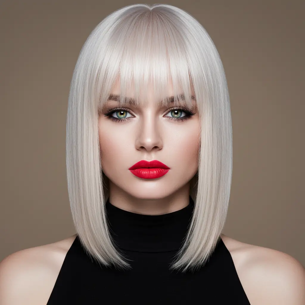#7 Long Platinum Blonde Bob with Long Curtain Bangs