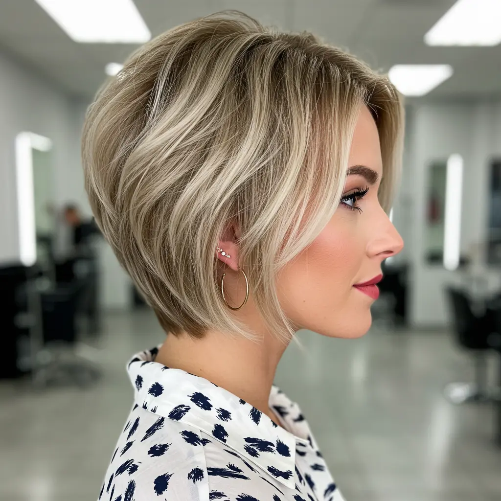 #9 Blonde Feathered Bob with a Tapered Neckline