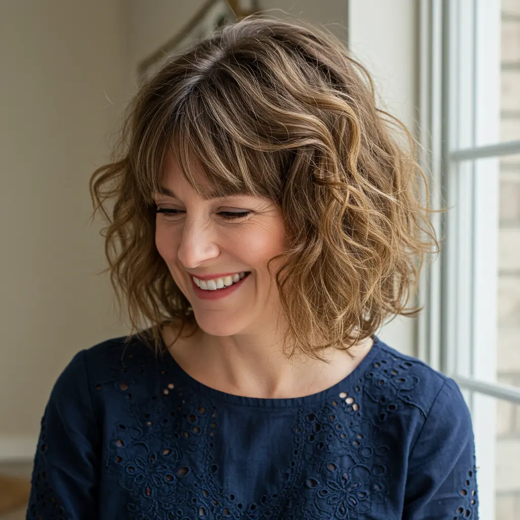 #9 Textured Shaggy Bob with Curtain Bangs for Women Over 40