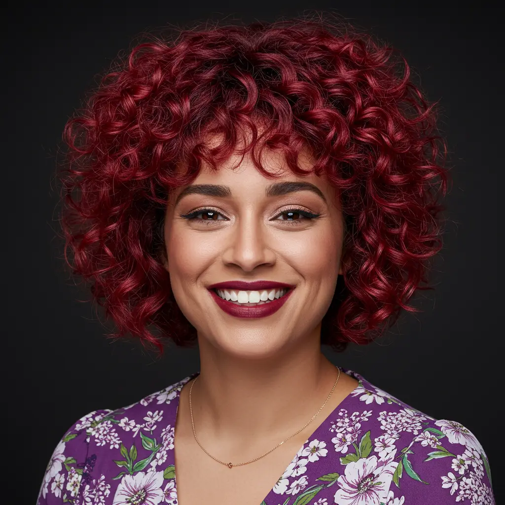 #11 Cherry Red Curly Hair with Fringe