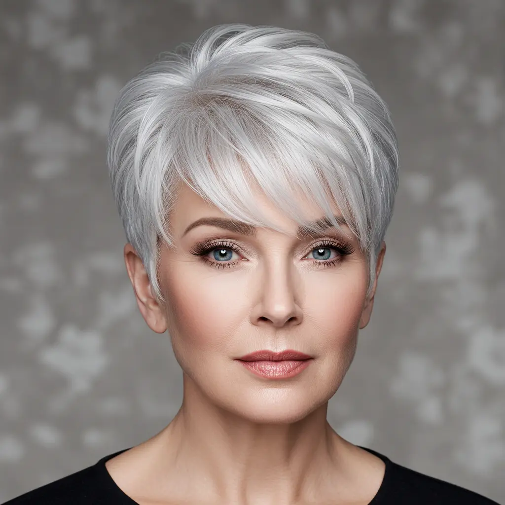 #13 Silver Pixie with Curtain Bangs for Women Over 50