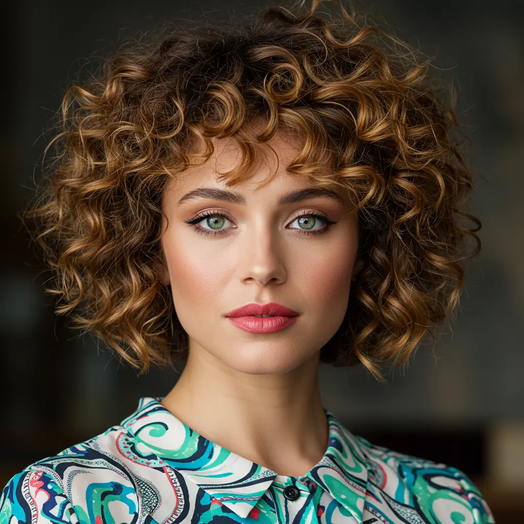 #14 Thick Golden Brown Curls with Fringe