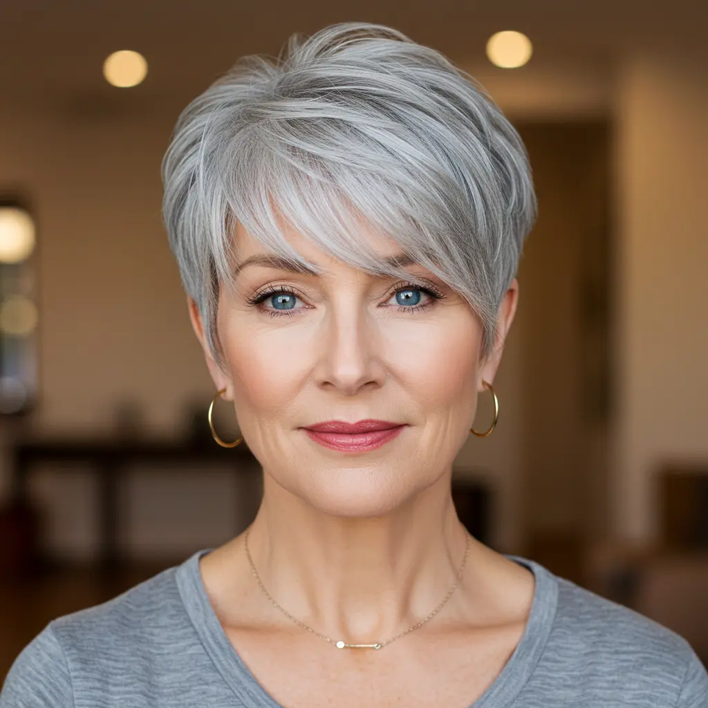 #14 Grey Pixie with Side Bangs for Older Women