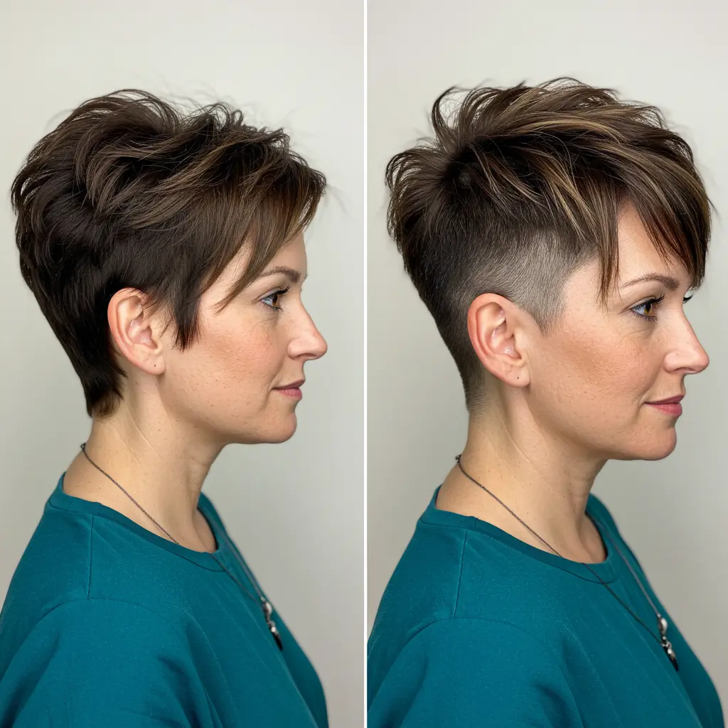 #15 Undercut Style on Highlighted Pixie with Bangs