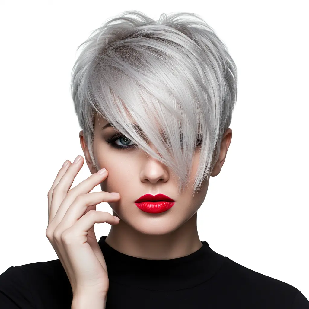 #15 Platinum Pixie with Asymmetrical Bangs