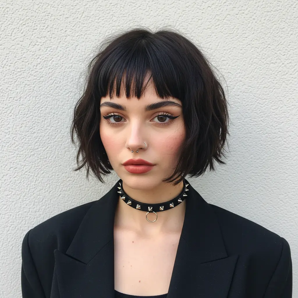 #17 Mini Bob with Jagged Bangs for Round Face Shapes