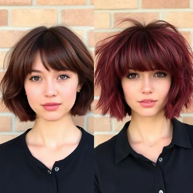 #18 Fluffy Textured Bob with Straight-Across Long Bangs