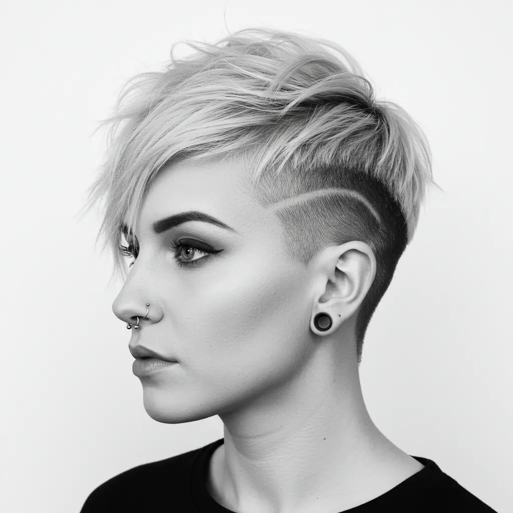 #18 Edgy Disconnected Pixie with Undercut and Shaved Line