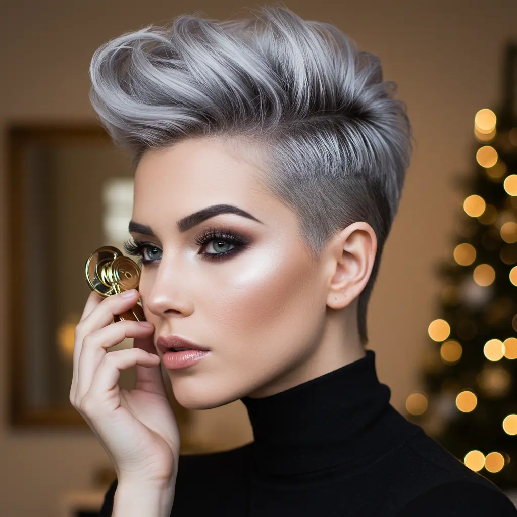 #19 Side-Shaved Silver Pixie for Fine Hair