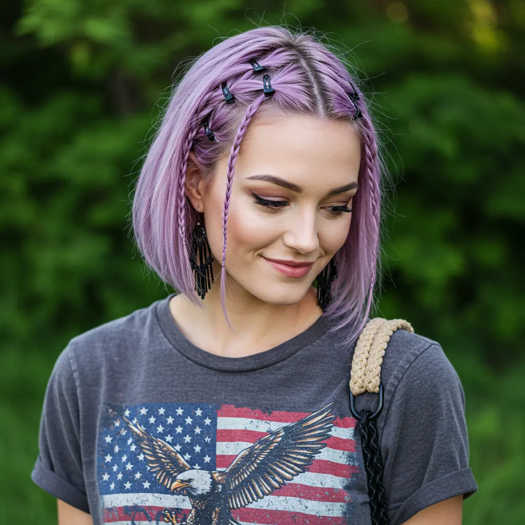 #4 Side Braids on Lilac Straight Bob