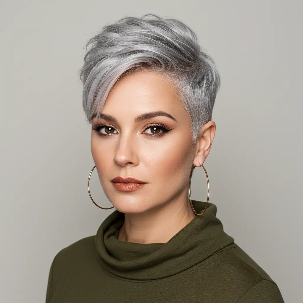 #5 Layered Silver Pixie with Undercut
