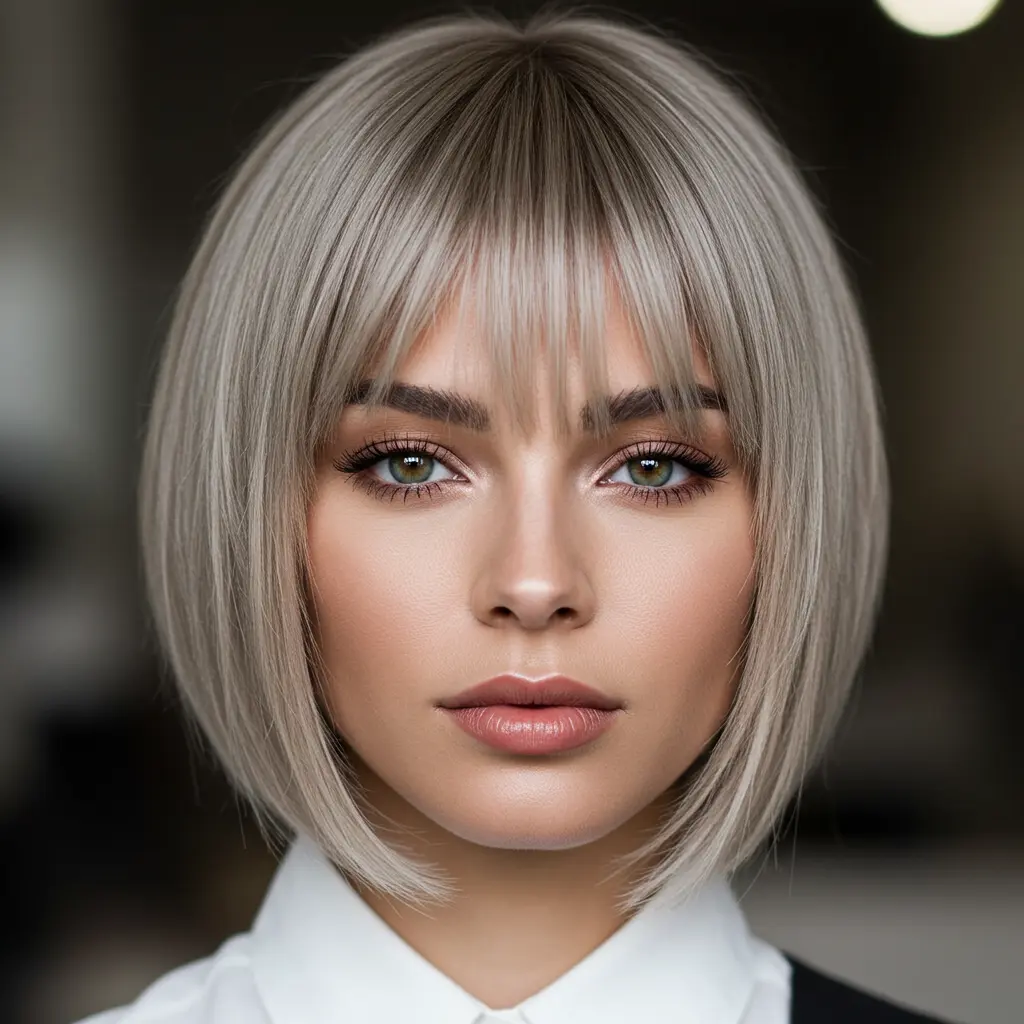 #8 Face-Framing Short Bob with Thin Bangs