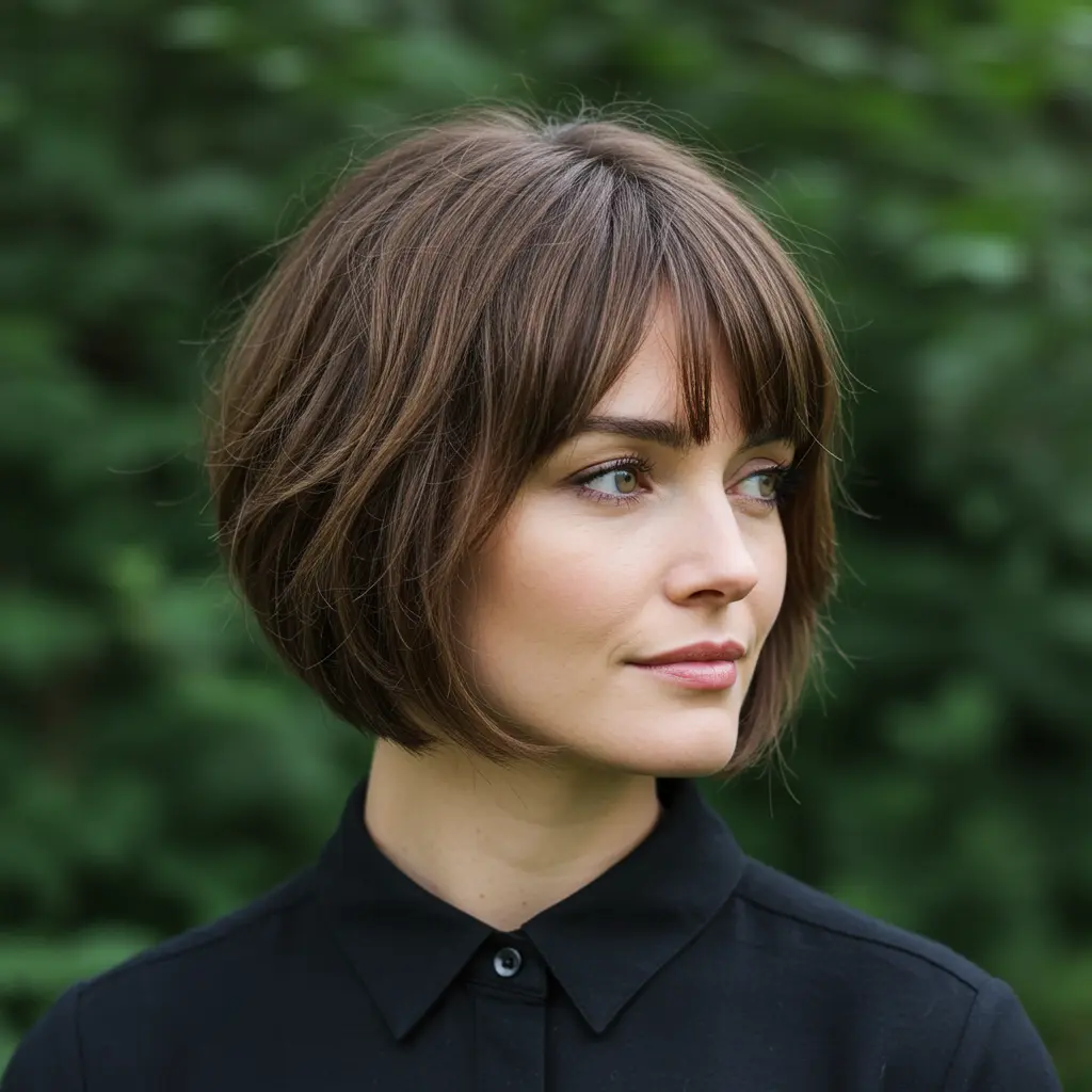 #9 Soft Bangs and Layers for a Round Bob Cut