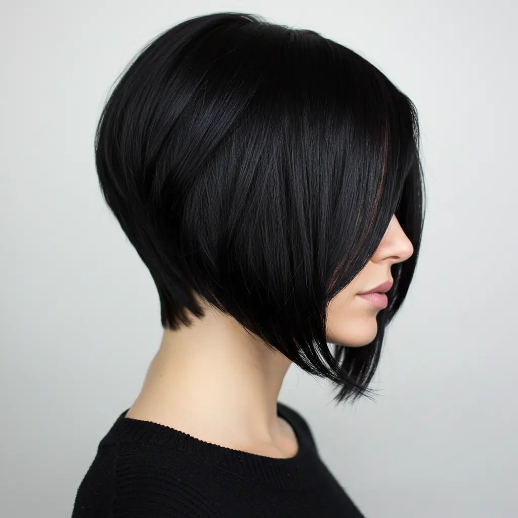 #10 Jet Black Inverted Bob with Long Side Bangs