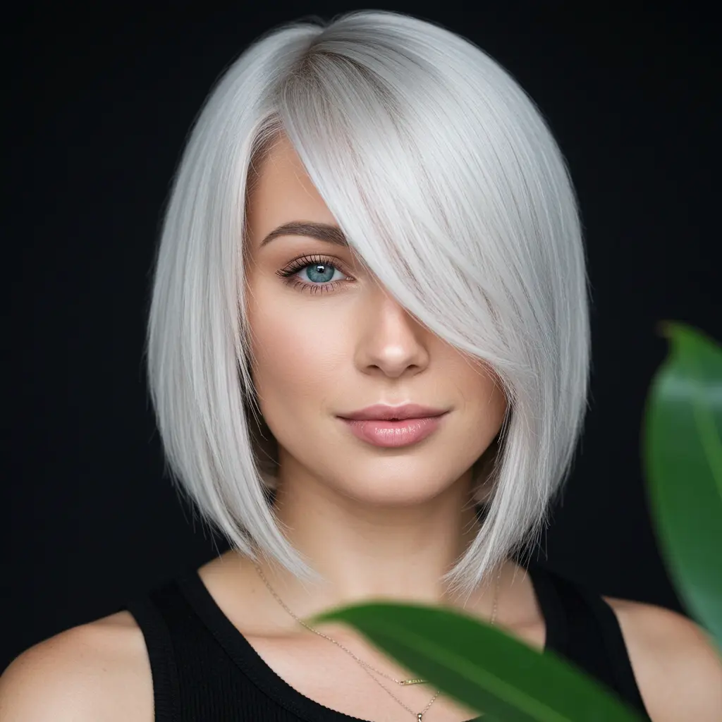 #10 Face-Framing Fringe on an Icy Bob Cut
