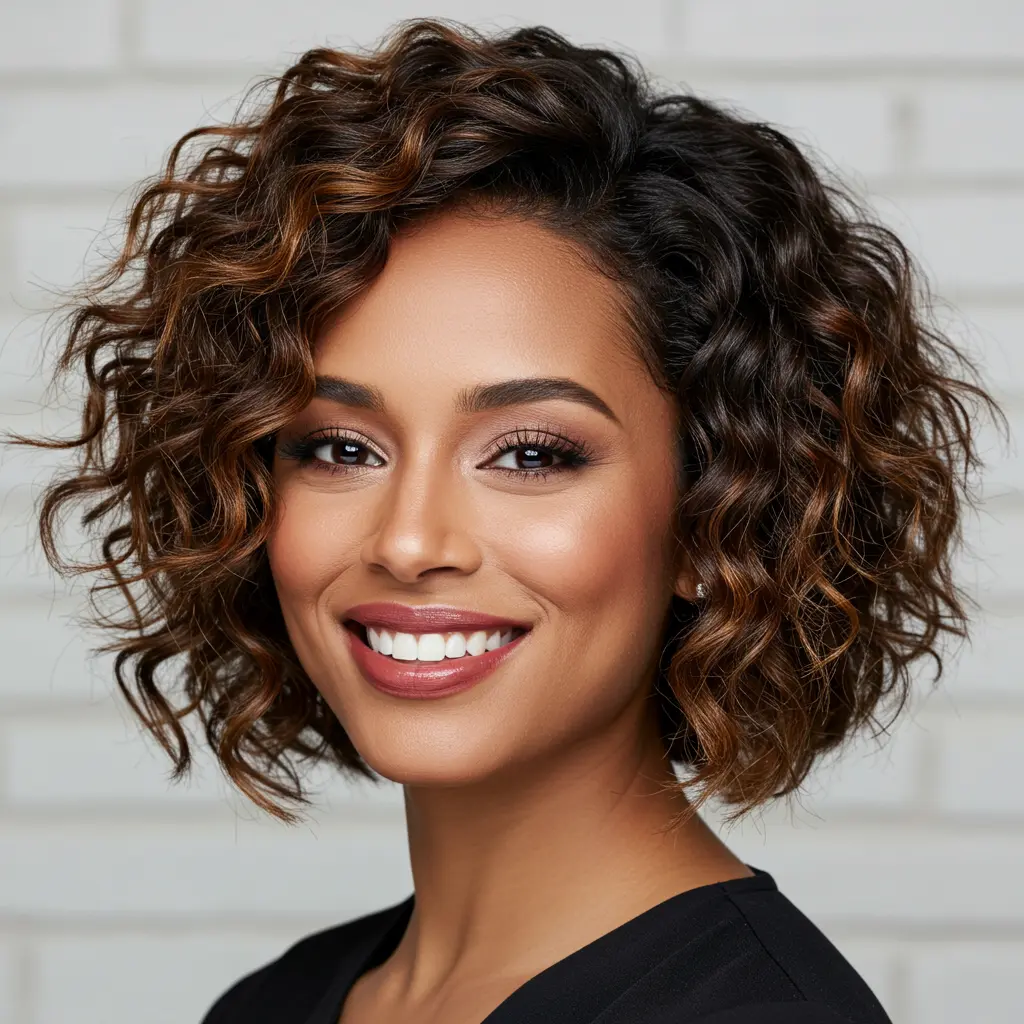 #12 Side-Parted Caramel Balayage Curls
