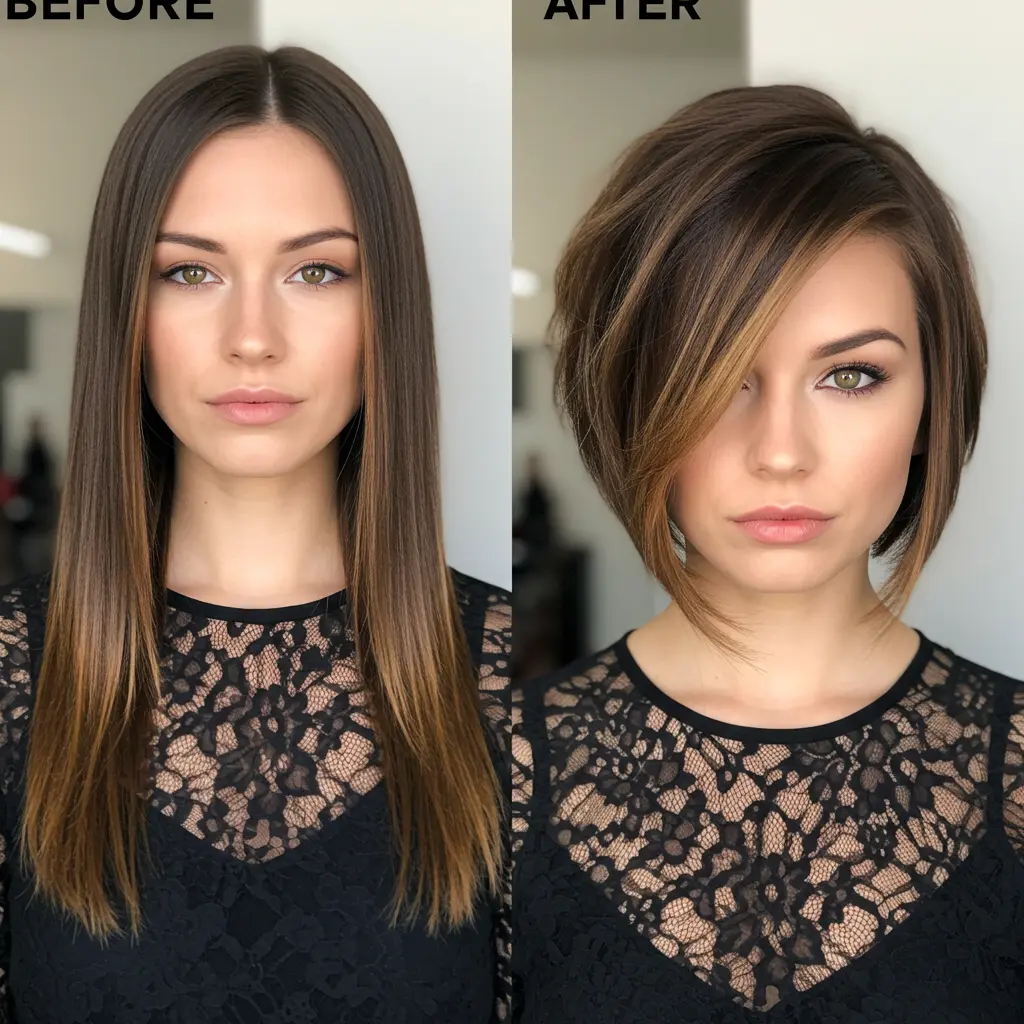 #13 Sleek Side-Parted Asymmetric Bob
