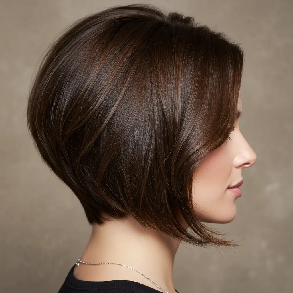 #14 Ear-Grazing Stacked Bob for Thick Hair