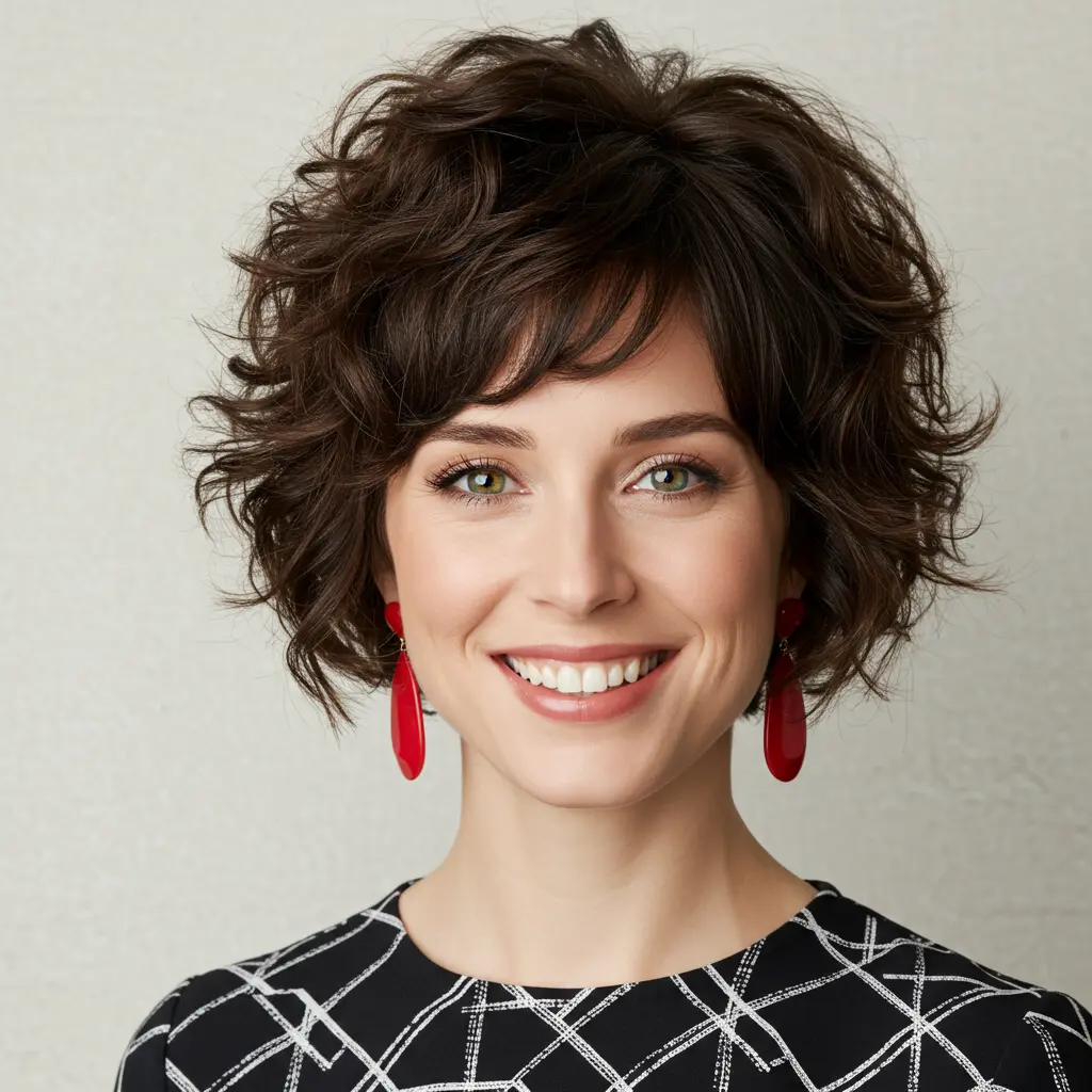 #14 Glowing Curly Bob with Fun Fringe