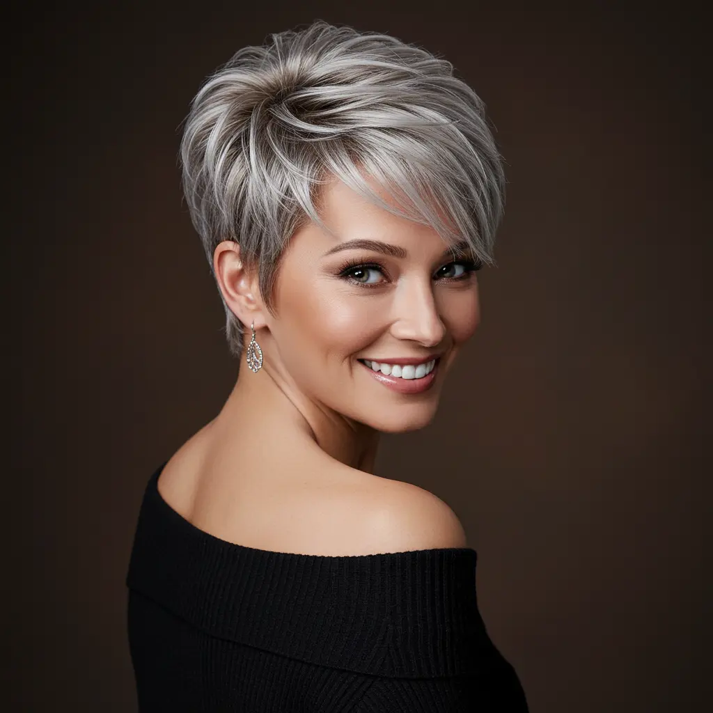 #17 Tapered Pixie on Silver Grey Hair