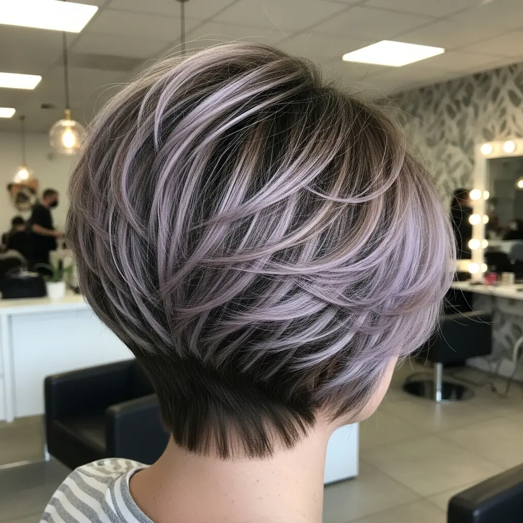 #19 Brunette Pixie with Lavender Highlights