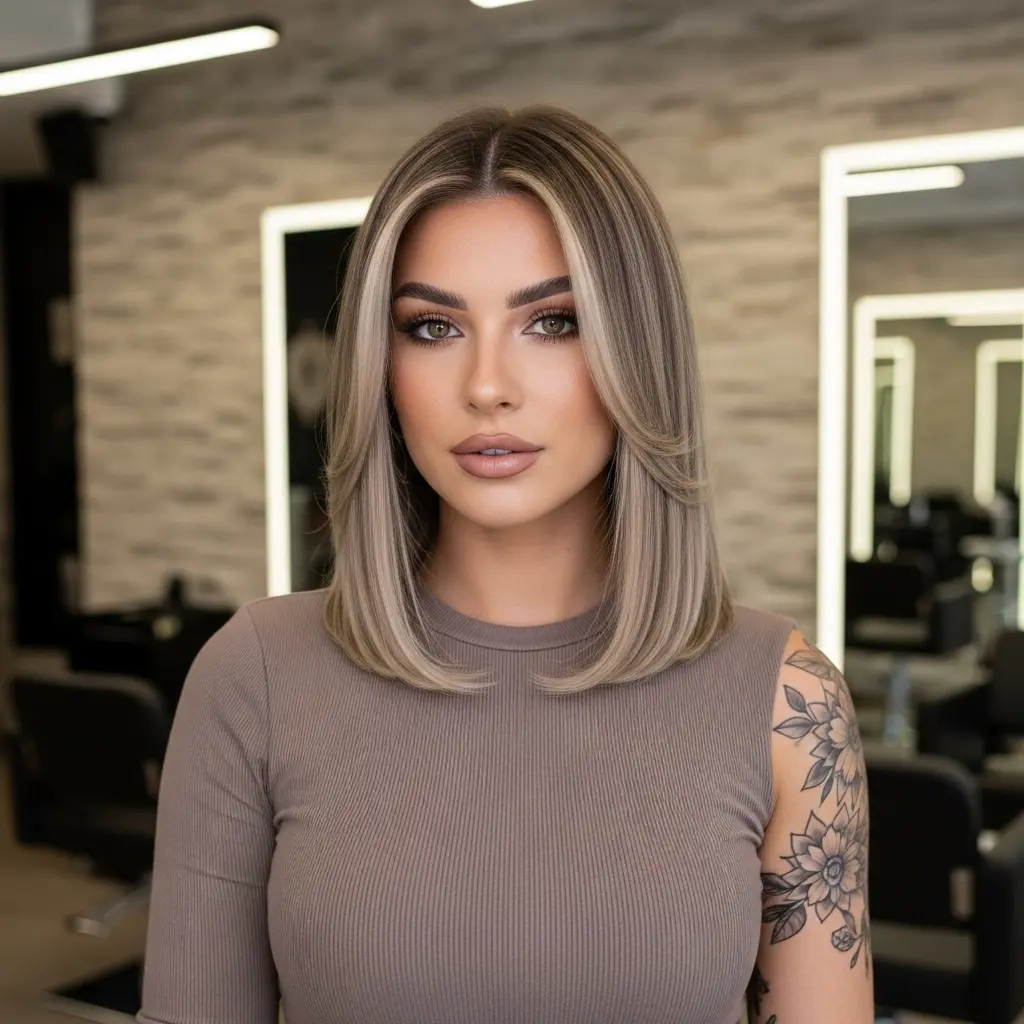 #2 Stylish Taupe Blonde Lob with Soft Layers