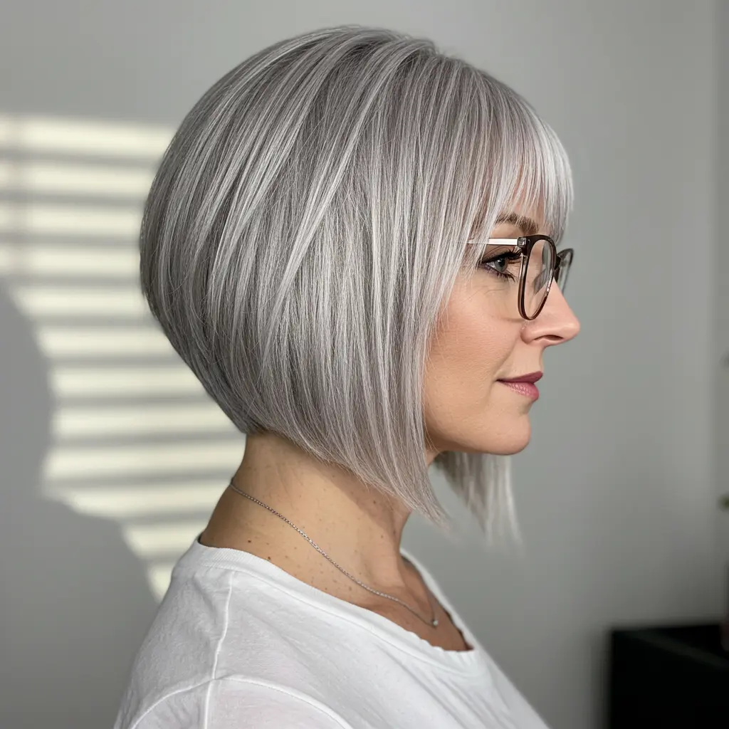#3 Angled Grey Bob with Fringe