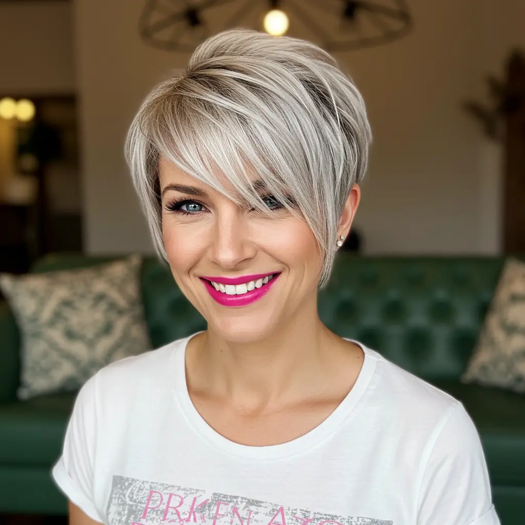 #3 Asymmetrical Silver Pixie with Side-Swept Bangs