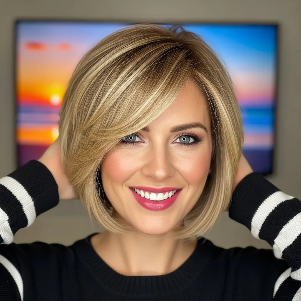 #6 Stylish Honey Blonde Bob with Highlights