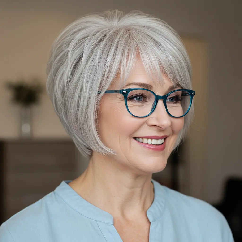 #6 Gray Short Inverted Bob for Thinner Hair