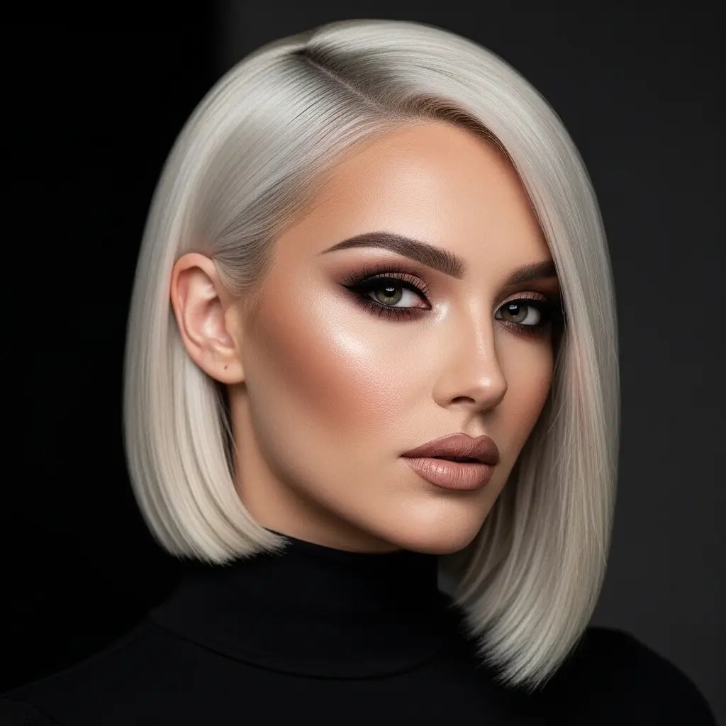 #7 Sharp Blonde Bob with a Side Part