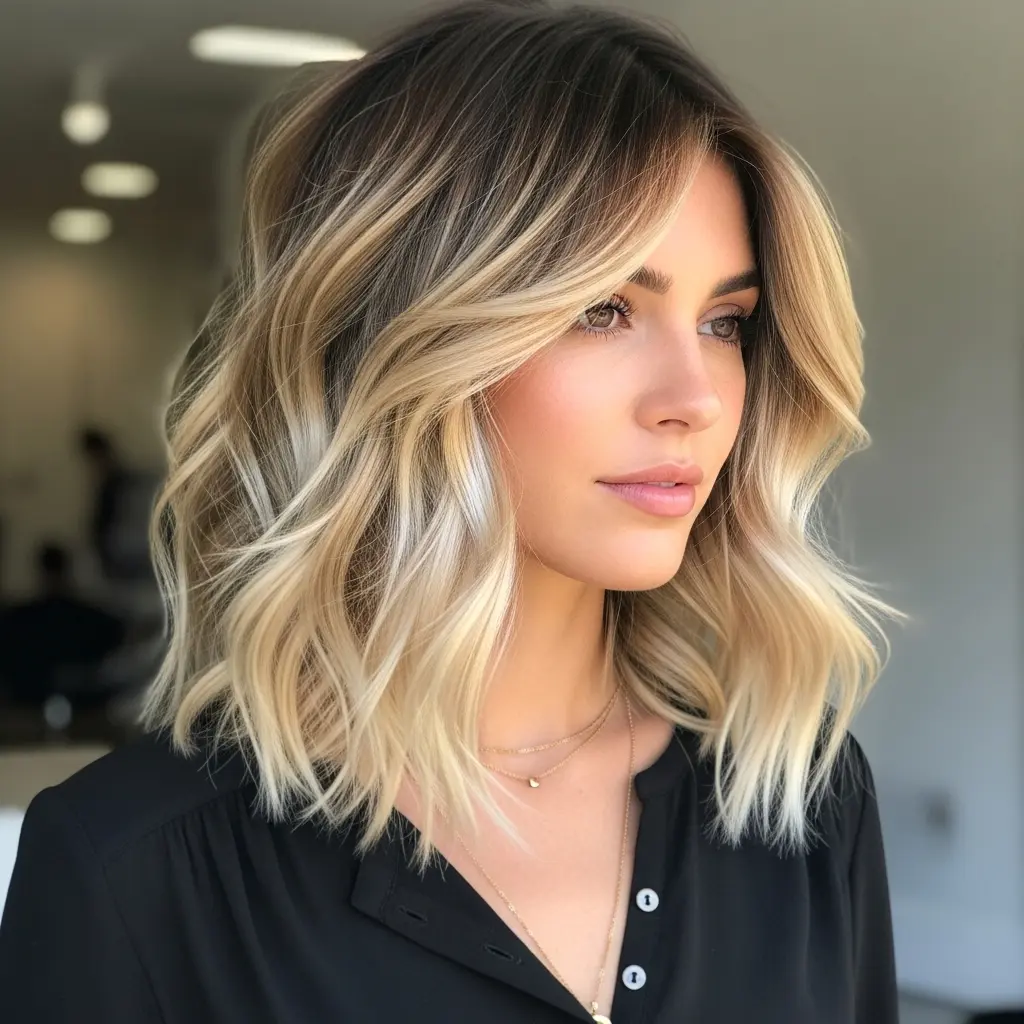 #8 Balayage Blonde Bob with Darker Roots