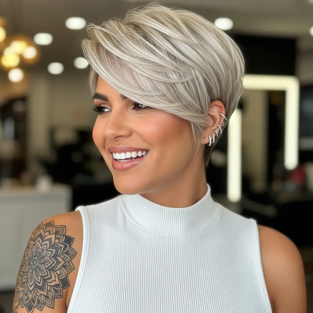#8 Chic Pixie Bob Cut with a Sweeping Fringe