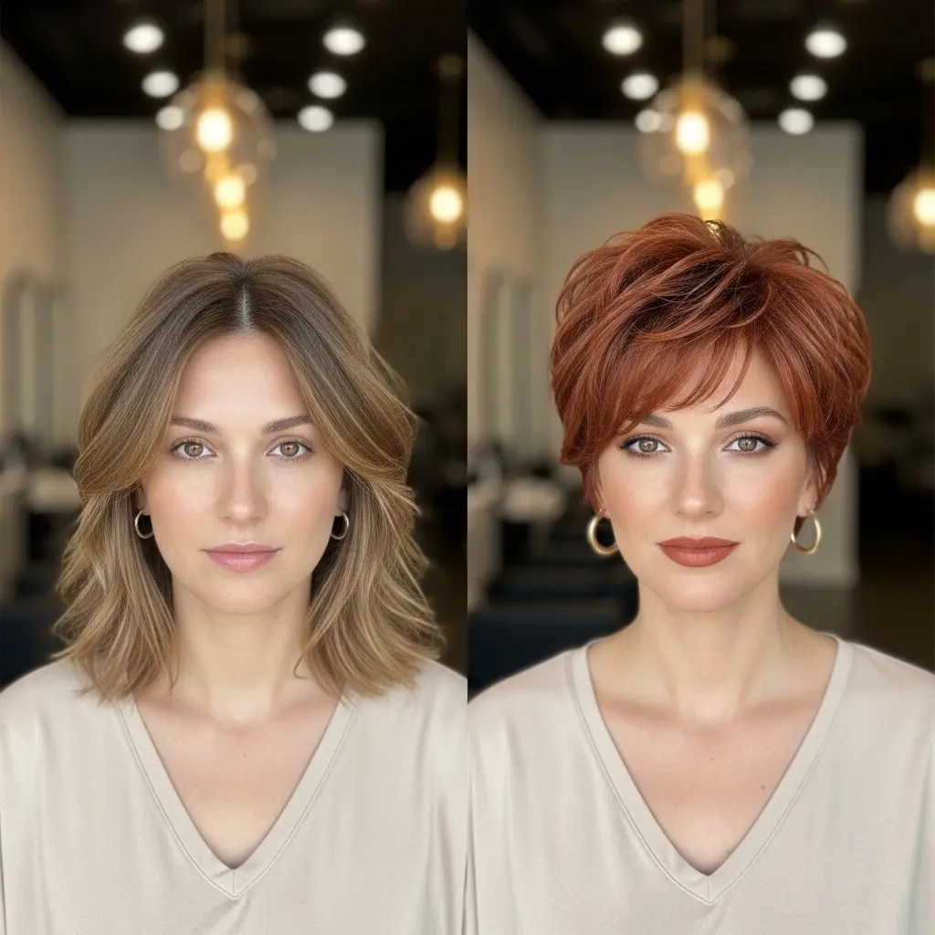 #1 Bright Copper Layered Pixie with Soft Waves