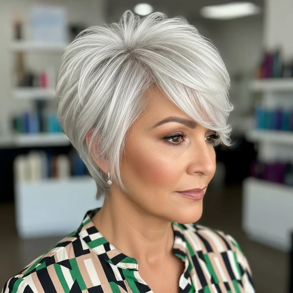 #1 White Blonde Long Pixie for Older Ladies
