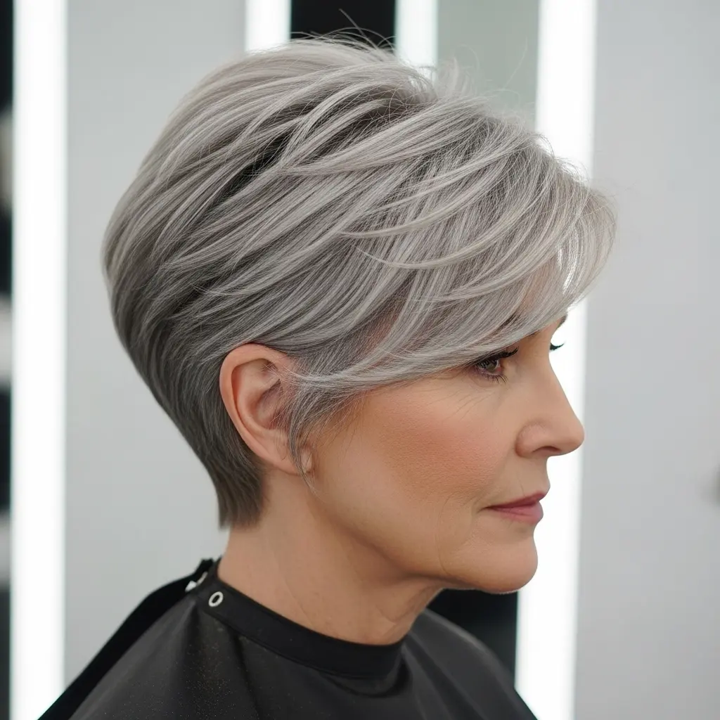 #10 Grey Tapered Pixie with Side Bangs
