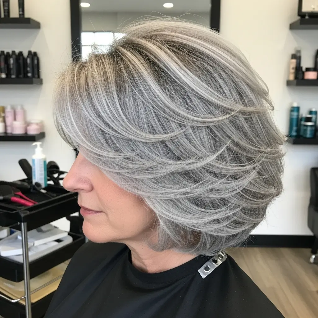 #12 Voluminous Feathered Bob for Women Over 50