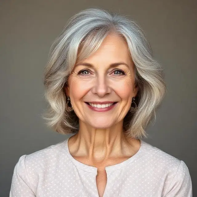 #12 Mid-Length Bob with Feathered Layers for Older Women