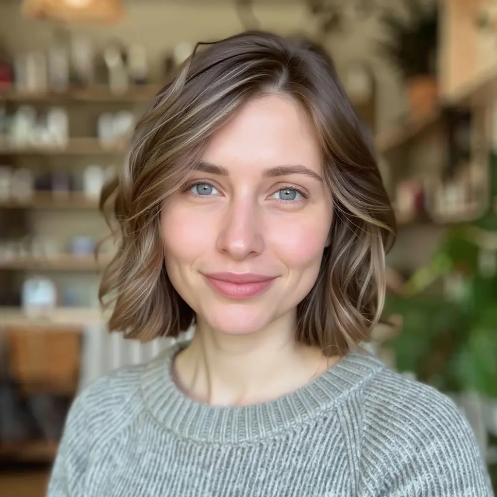 #12 Tousled Balayage Bob for Heart-Shaped Faces