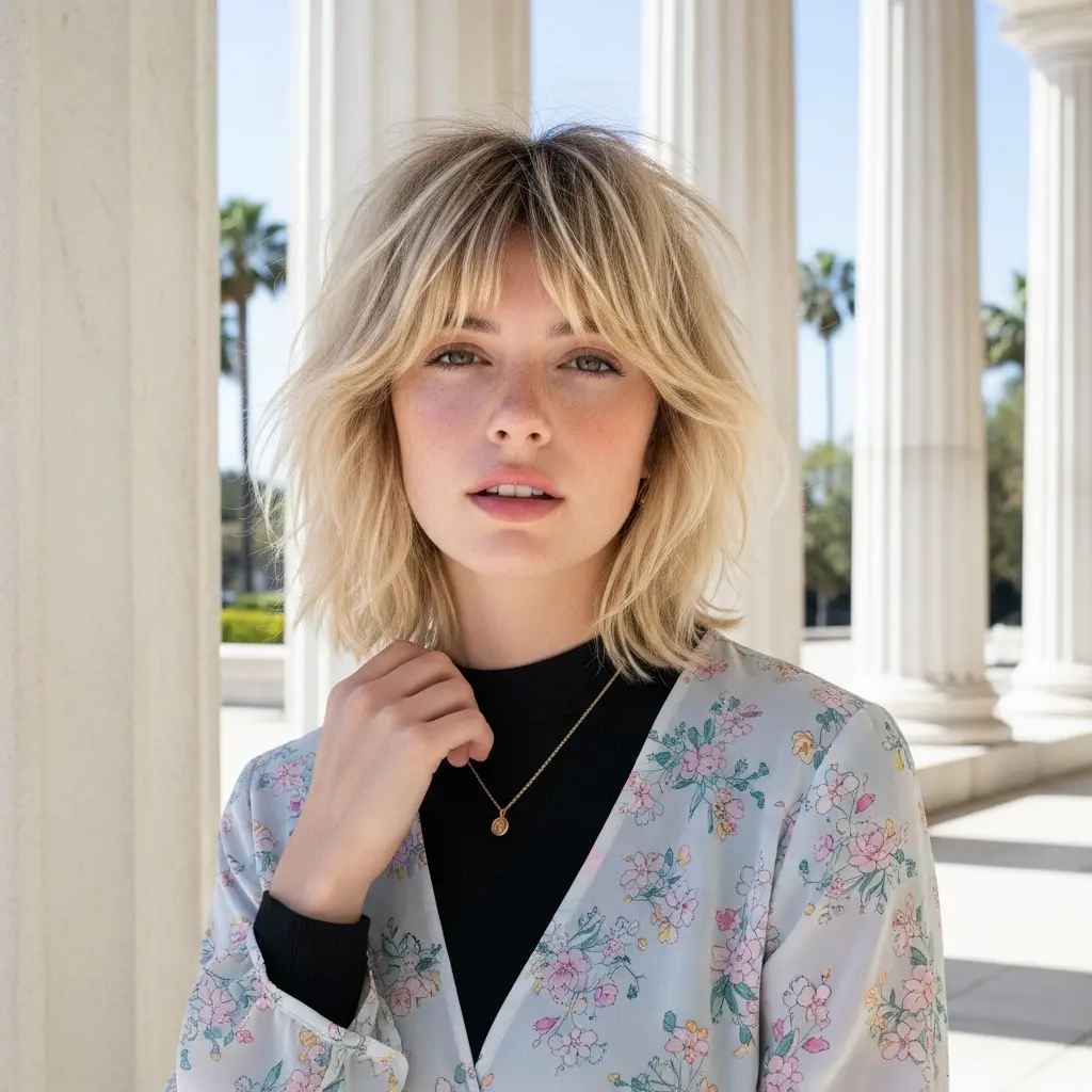 #12 Messy Shaggy Bob with Bottleneck Fringe