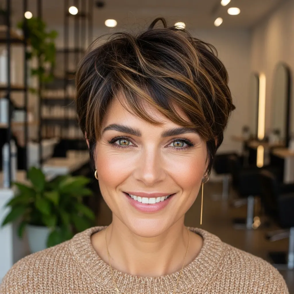#13 Playful Cocoa-Toned Pixie with Defined Waves